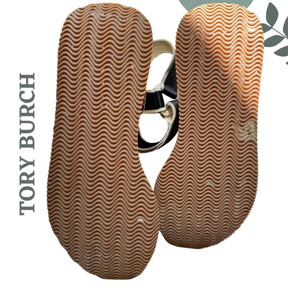 Tory Burch Black White Tan Espadrille Platform Sandals Velcro Closure Size 10 - Picture 8 of 10